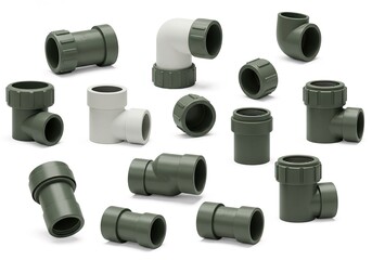A collection of different types of pipes and fittings isolated on white Ai generated.