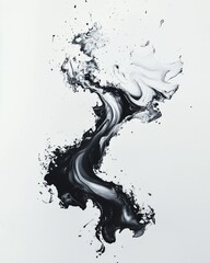 Artistic black ink splash on white paper texture with abstract expression	