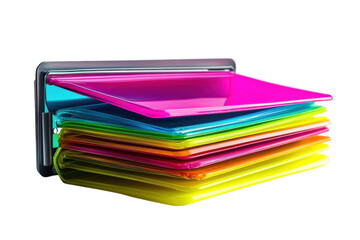 Brightly colored document holders stacked neatly on a table, showcasing vibrant organization tools