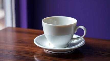 Obraz premium A cup of coffee in a white porcelain cup mug on the wood table texture