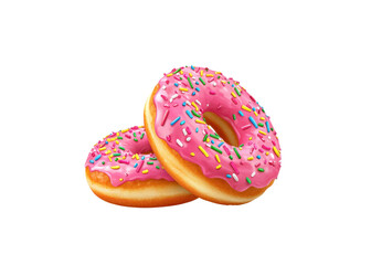Two donuts with pink frosting and sprinkles. Sweet treat concept.