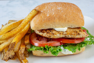 chicken sandwich  with seasoned  french fries
