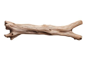 Fototapeta premium Dry driftwood branch isolated on transparent background. Natural wood texture, weathered and aged.