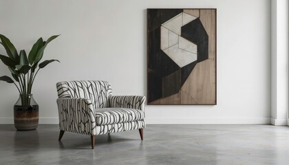  Bold and Relaxed Geometric Art, Bohemian Armchair, Concrete Floor