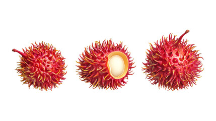 Pack of Rambutan set Against Transparent Background for Tropical Fruit Branding, Healthy Snack Promotion, or Exotic Fruit Design Projects