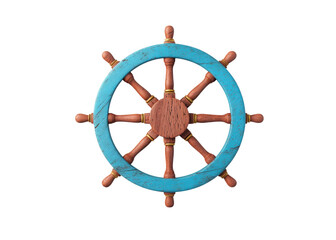 Wooden ship steering wheel isolated on transparent background. Nautical, marine, travel and adventure concept.