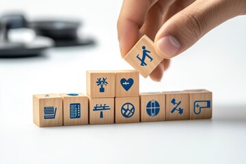 Wooden blocks with symbolic icons