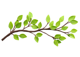 Fototapeta premium Illustration of a branch with green leaves on a transparent background. Concept of nature, spring, and growth.