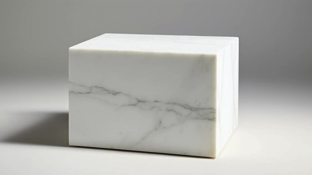 Geometric Marble Cube: A minimalist, elegant marble cube, showcasing natural veining, sits in a setting. the perfect symbol of simplicity and refined design.