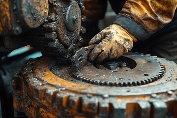 Corroded Machinery Causing Inefficiency, Worker Conducting Maintenance Check