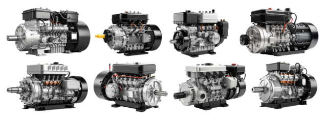 Collection of electric motors isolated on transparent background. 