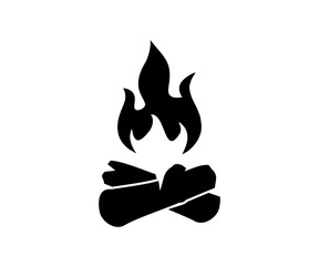Campfire icon with flames and logs black silhouette. Fireplace symbol. Bonfire vector design and illustration. 

