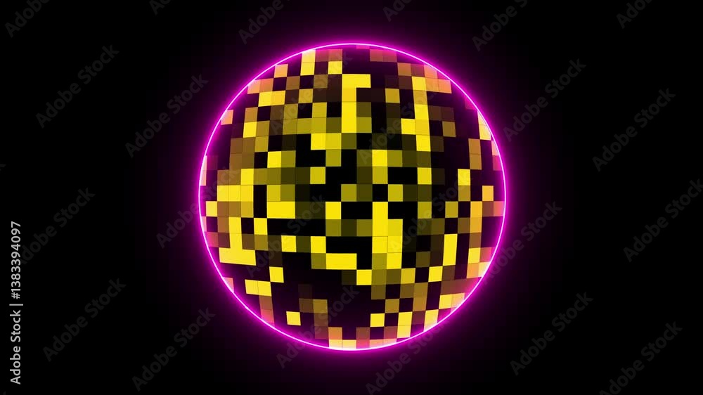 Poster abstract cubes. a geometric mosaic pattern in neon circle. abstract gray squares background - seamle