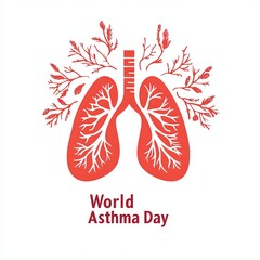 Abstract lung illustration with leaves symbolizing nature and respiratory health. World Asthma Day.