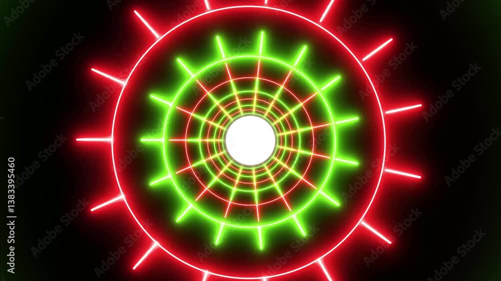 Poster 4k neon glowing circle tunnel with light lines on a transparent background. neon glowing triangle tu