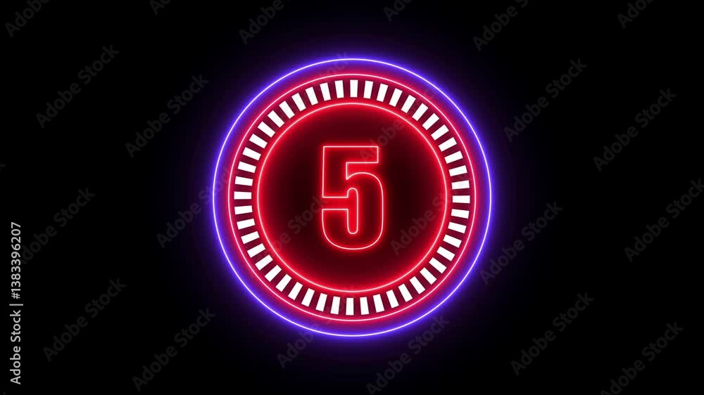 Poster 10 to 0 second modern digital countdown timer animation on black background. neon line futuristick h