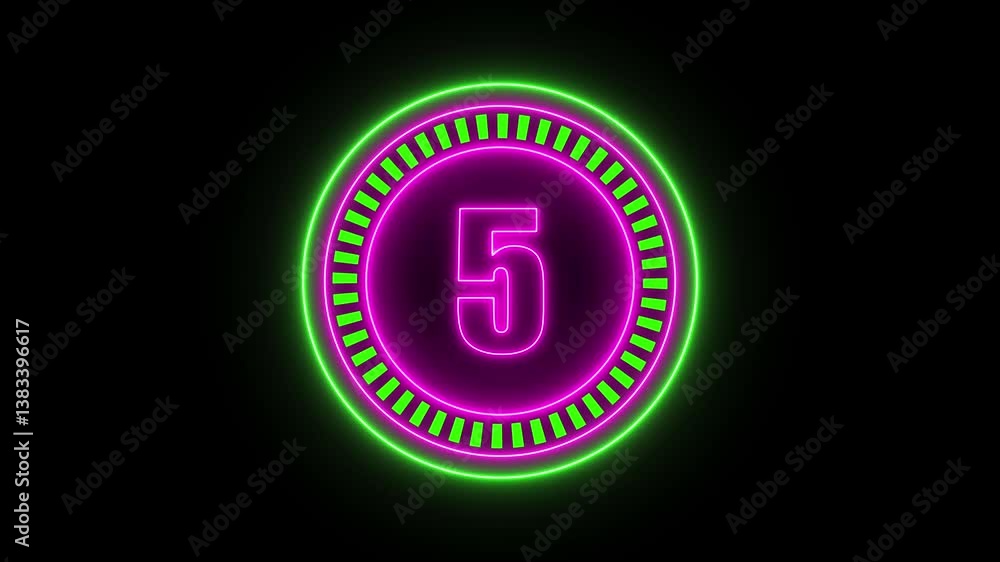 Poster 10 to 0 second modern digital countdown timer animation on black background. neon line futuristick h
