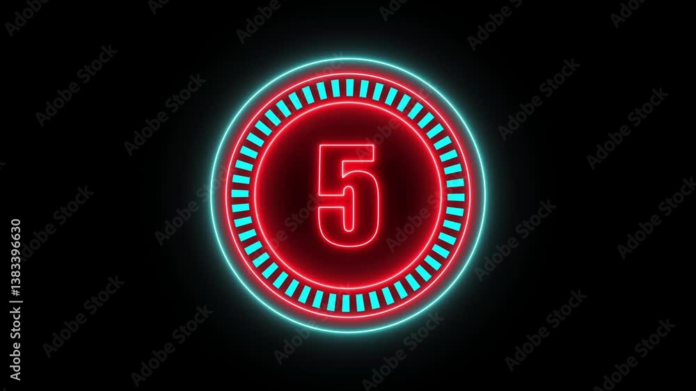 Poster 10 to 0 second modern digital countdown timer animation on black background. neon line futuristick h