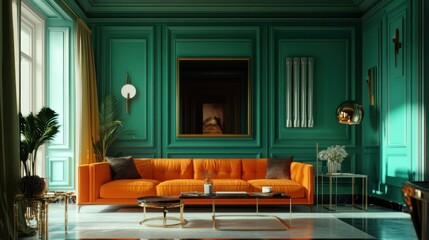 Emerald Room Orange Sofa Sunlight