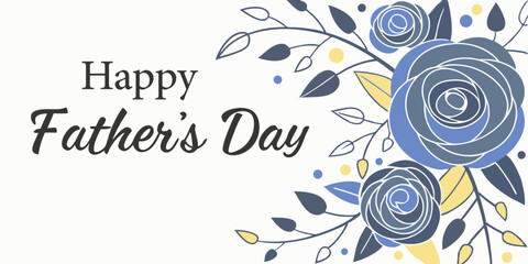 Happy Father's Day greeting card with blue flowers. Watercolor vector illustration.