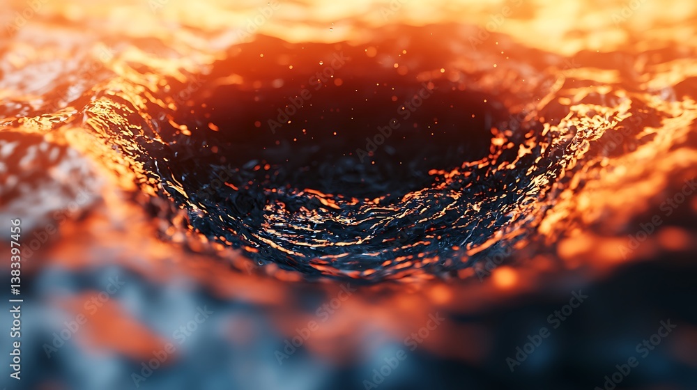 Poster a mesmerizing close-up of swirling water, illuminated by fiery orange hues, creating a captivating a