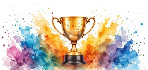  Artistic Victory Watercolor Trophy Isolated