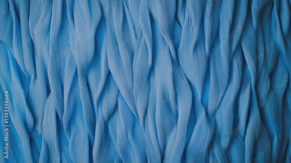 Poster close-up view of textured woven fabric in light blue hue with flowing wave-like pattern design