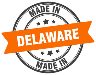 Made in Delaware round sign. Made in Delaware stamp.