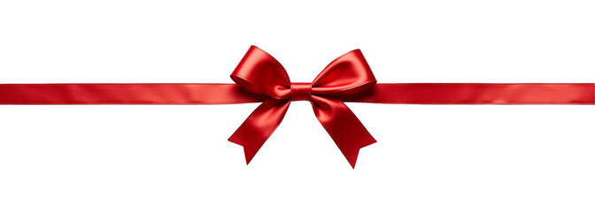 Close-up of a red ribbon with a large bow tied in the center  - Transparent background