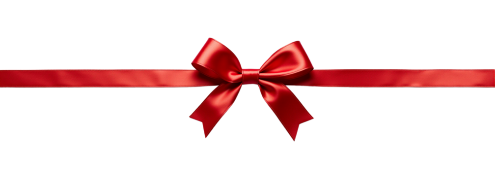 Close-up of a red ribbon with a large bow tied in the center  - Transparent background