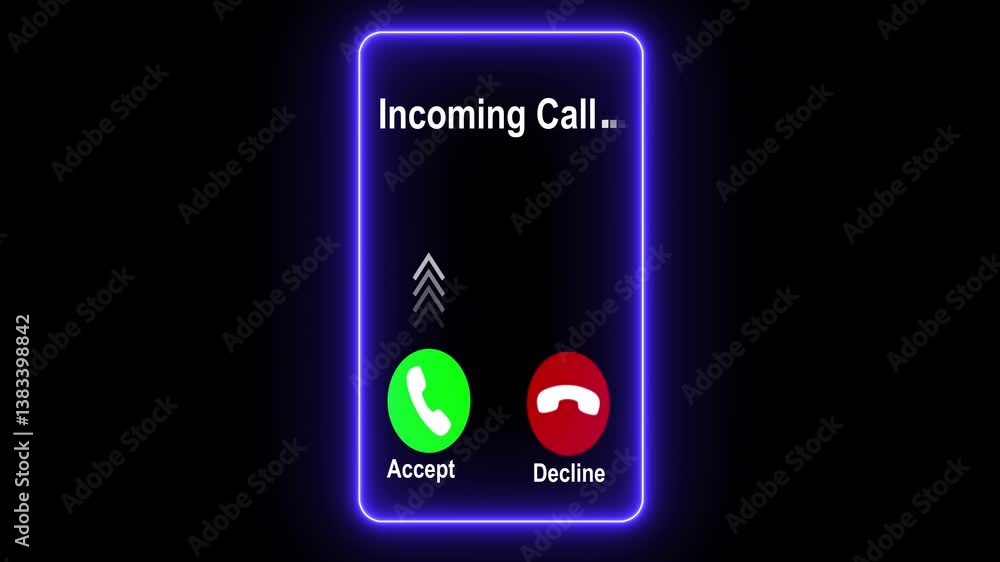 Poster neon glowing incoming call icon animation in mobile phones neon call icon voice animation on black b