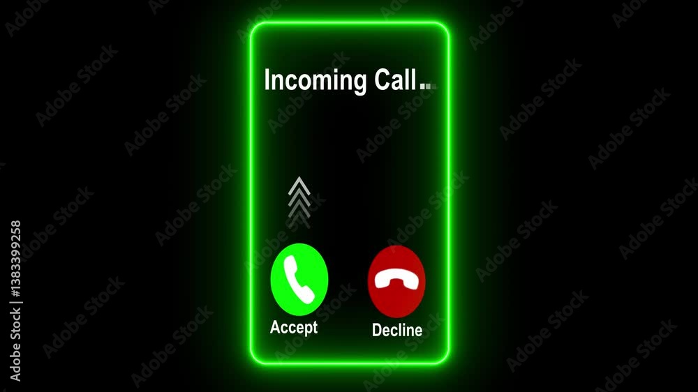 Poster neon glowing incoming call icon animation in mobile phones neon call icon voice animation on black b