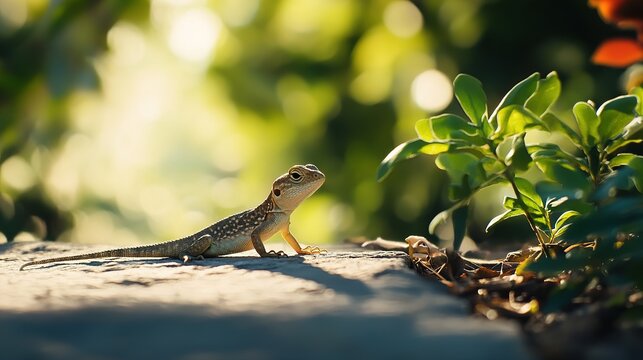 A small lizard basking in the sun nature setting gigapixel quality relaxed environment close-up view