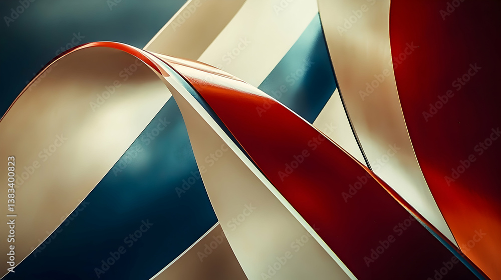 Poster abstract composition of curved surfaces in multiple different colors