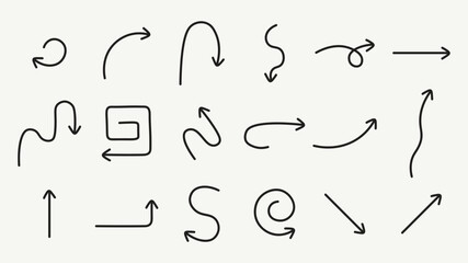 Simple lines hand drawn arrows set. Doodle style arrows. Simple Line collection. 