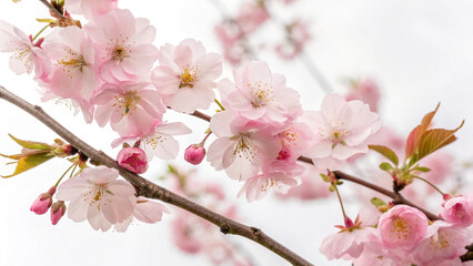 Obraz premium A close-up view of vibrant cherry blossoms, their petals softly illuminated, capturing the essence of peace, growth, and botanical charm.