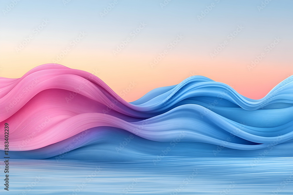 Poster abstract rendered image with flowing layered shapes and gradient background