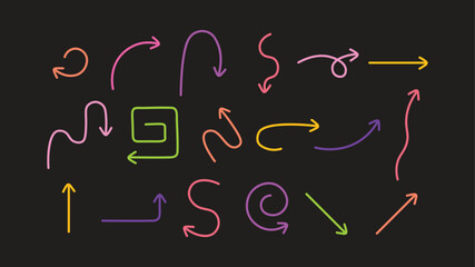Simple lines hand drawn arrows set. Doodle style arrows. Simple Line collection. 