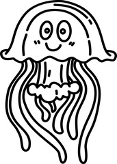 Hand drawn jellyfish cartoon doodle outline