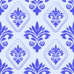 Damask seamless pattern, blue ornament abstract floral, vector illustration elegant for textile design. wall paper, bedding, curtains, cushion, scarf, rug, wrapping, vintage style