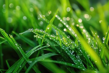 Naklejka premium Grass tuft with sparkling dewdrops.