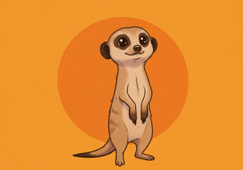 Cute Cartoon Meerkat in Pixel Art Style on Orange Background © loc