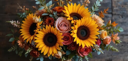  Rustic Bohemian Style, Earthy Colors, Mixed Flowers, Eucalyptus Accents, Wood Background