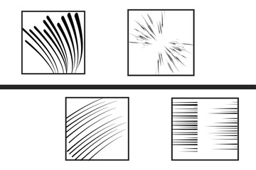 Set of radial manga comic motion isolated on transparent background. Anime action light flash frame lines. Explosive square template speed abstract, manga comics action frame. Vector illustration