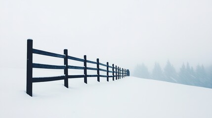 Winter serenity snow-covered landscape with wooden fence tranquil environment captivating viewpoint