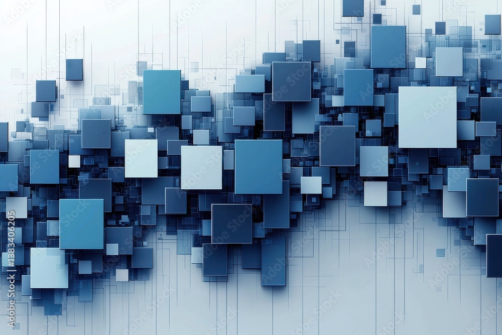 Poster abstract blue square geometric background with technological patterns