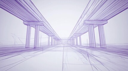 Purple blueprint highway overpass, urban design, concept illustration, possible 3d modeling