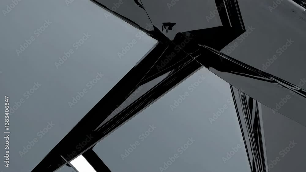 Poster complex metallic structure featuring reflective triangular and rectangular shapes forms a striking a