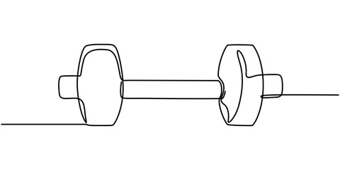 Continuous one line drawing of dumbbell fitness and gym equipment. Kettlebell and dumbbell  in single line draw illustration. Editable stroke, abstract barbell, continuous single line art hand drawing