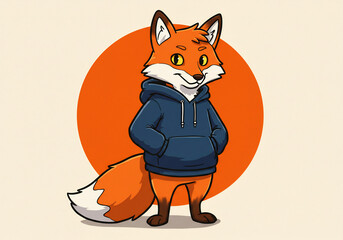 Cute Orange Fox Wearing a Blue Hoodie Pixel Art Illustration